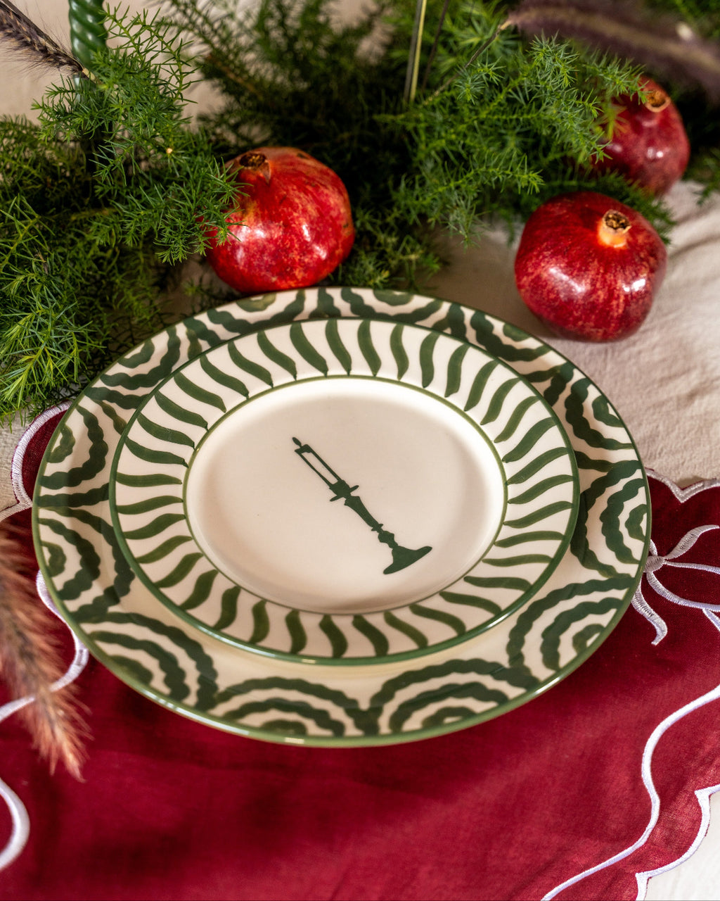 SET X 2 DESSERT PLATE NAVIDAD - GREEN