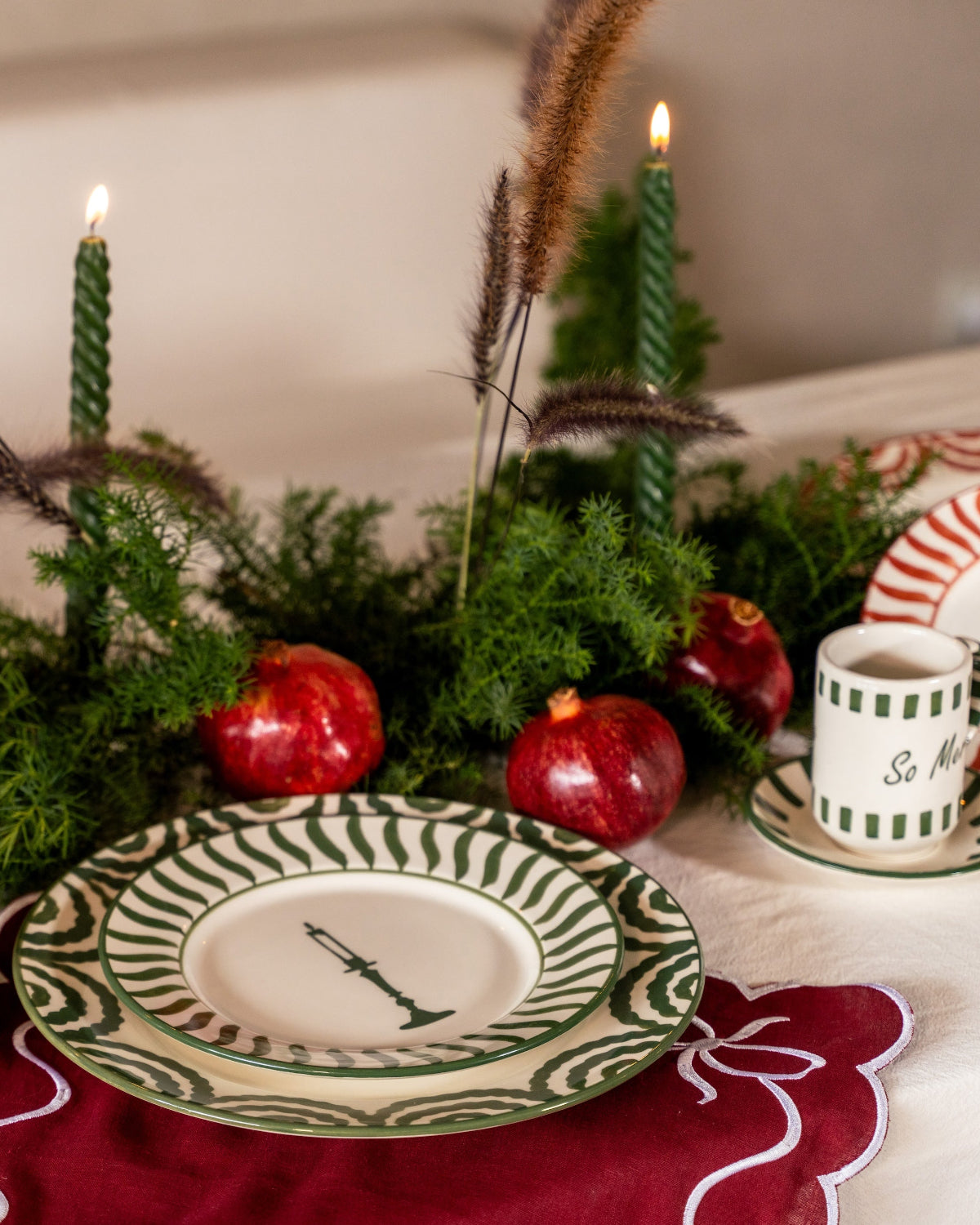 SET X 2 DESSERT PLATE NAVIDAD - GREEN