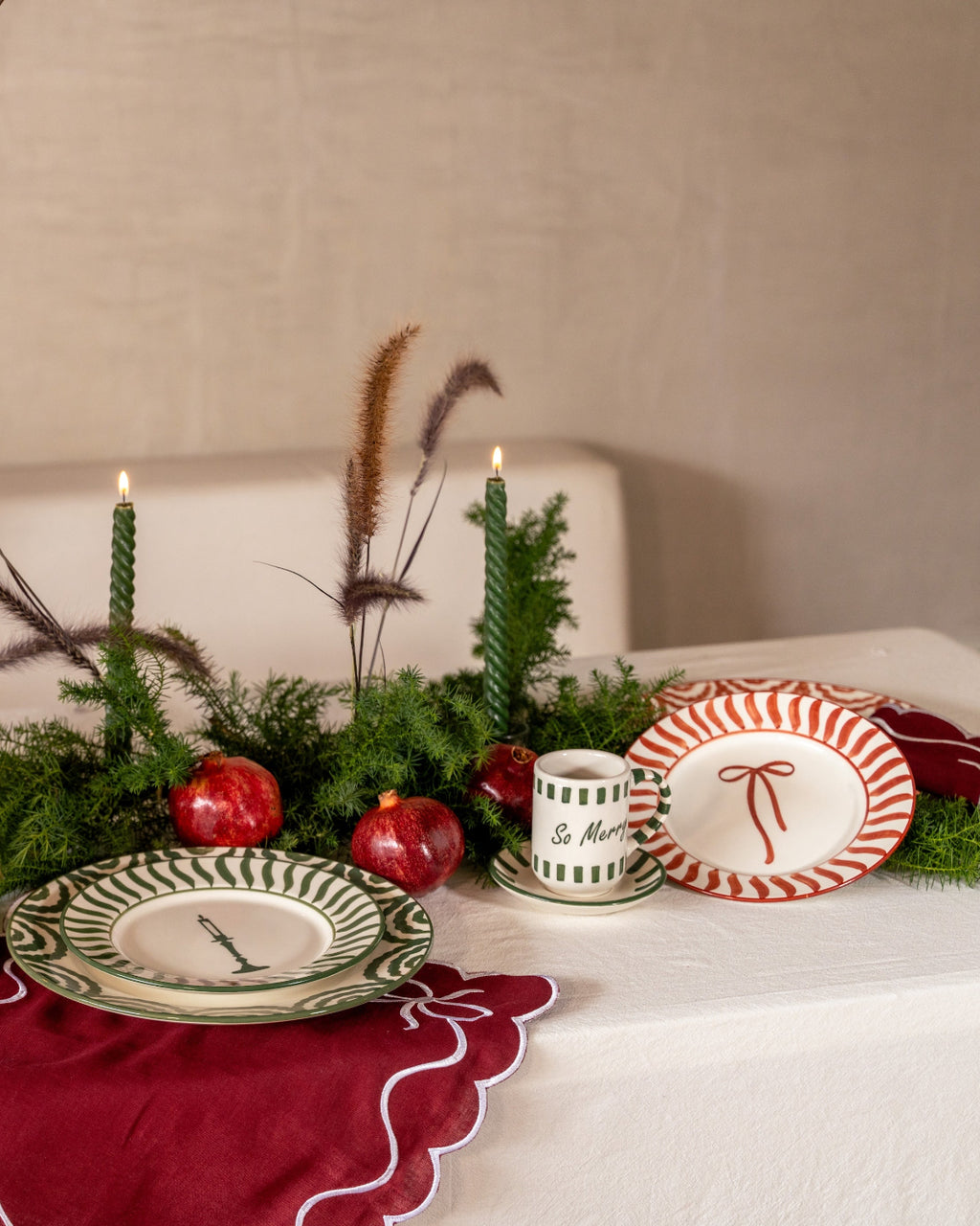 SET X 2 DESSERT PLATE NAVIDAD - RED
