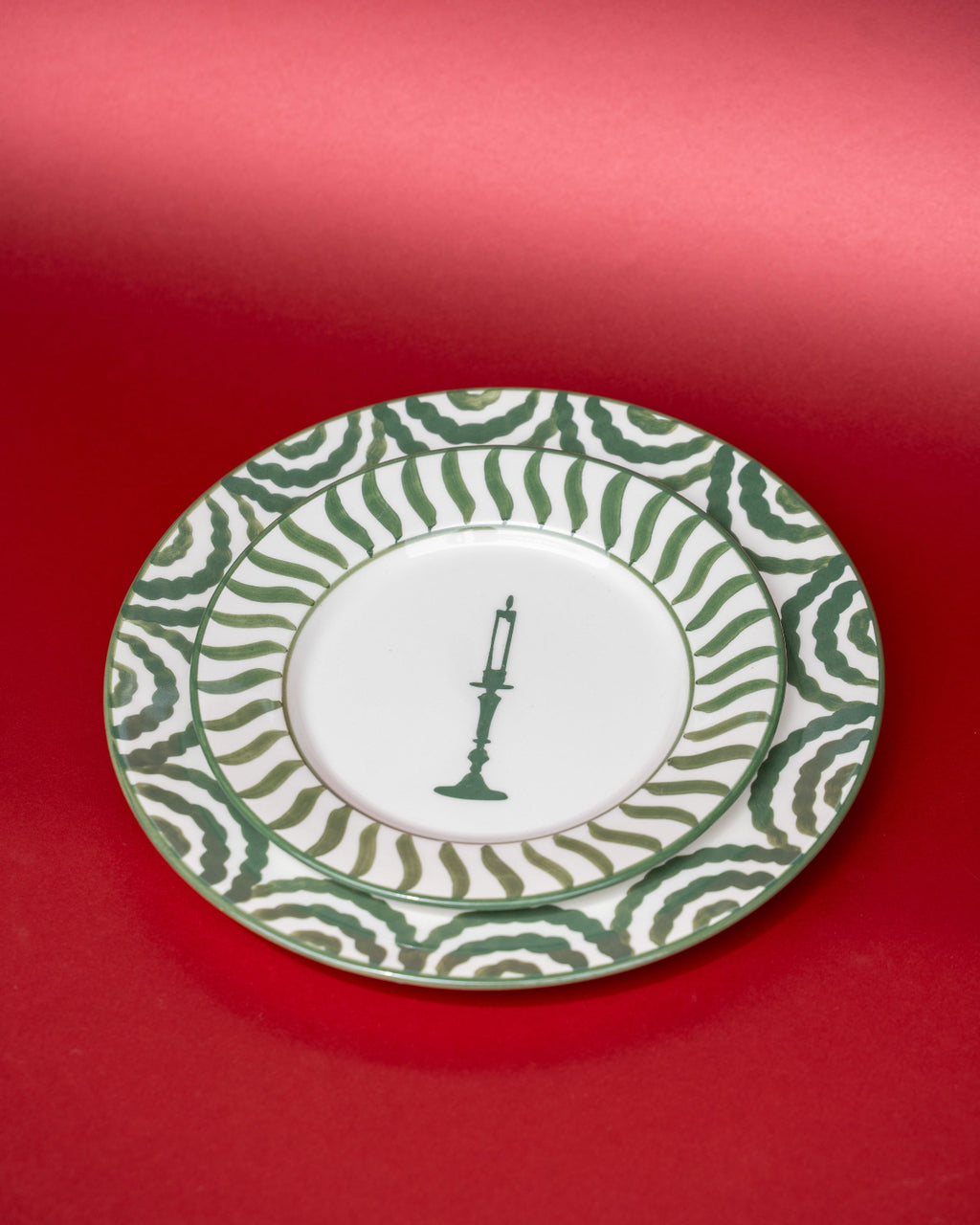 SET X 2 DESSERT PLATE NAVIDAD - GREEN